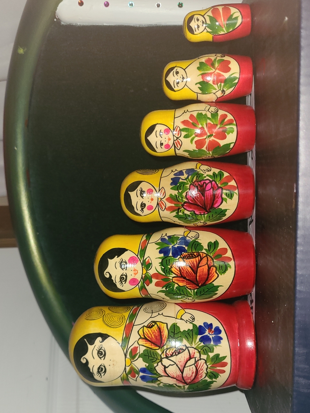 Hand-Painted Russian Nesting Dolls Matryoshka Set - Yellow & Red Floral